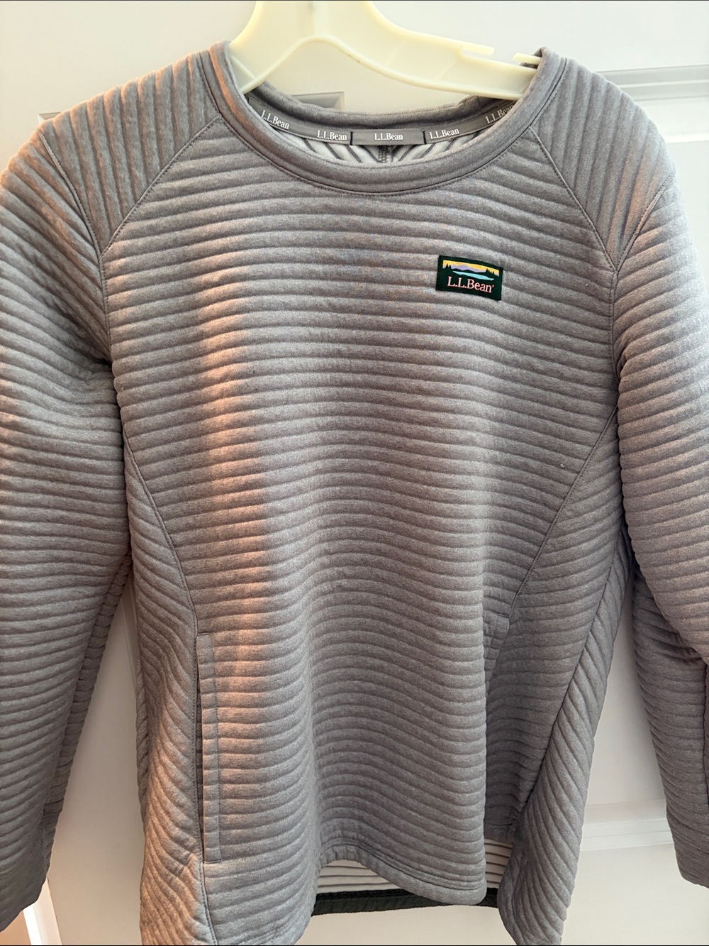 L.L. Bean Men's Quilted Crewneck Sweater - Light Gray